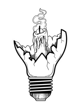 recommend clip art: vector graphic illustration of broken bulb with candle, black outline