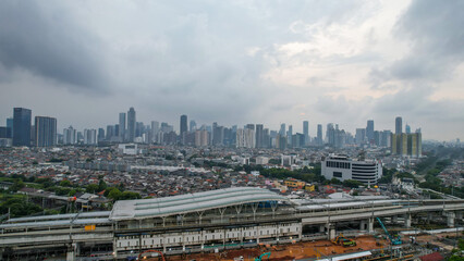 Aerial view of Tebet train station building. Jakarta, Indonesia, February 6 2022