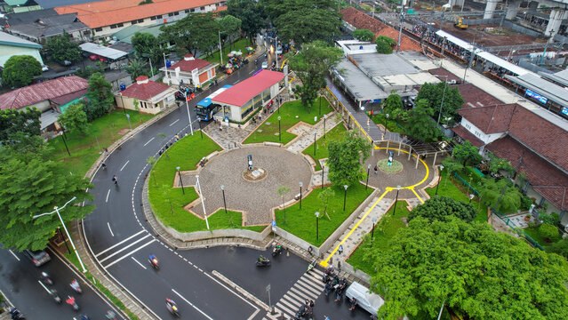 Aerial view of Tebet train station building. Jakarta, Indonesia, February 6 2022