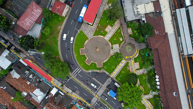 Aerial view of Tebet train station building. Jakarta, Indonesia, February 6 2022