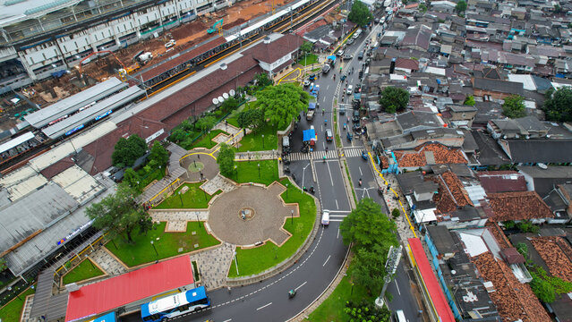 Aerial view of Tebet train station building. Jakarta, Indonesia, February 6 2022
