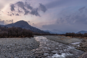 River winds down from the mountain