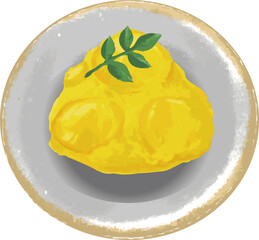 栗きんとん　おせち料理　お正月　水彩　手描き　アナログタッチ　和風　和柄　イラスト素材