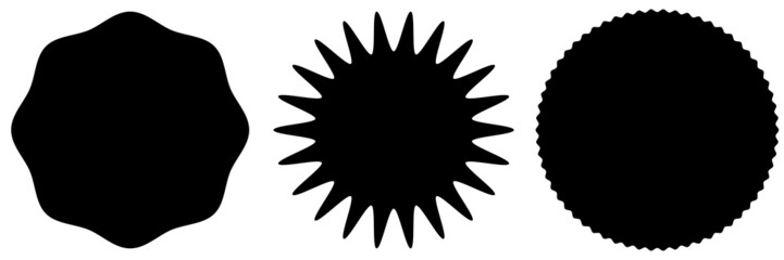 Starburst, sunburst price tag, label icon with blank, empty space. Price flash button, pin shape