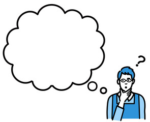 吹き出し　考えているメガネをかけた主夫
