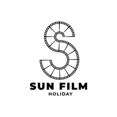 letter S with movie film roll logo design vector graphic illustration