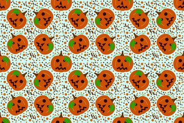 Halloween festival pumpkin pattern seamless wallpaper on light blue cream background.