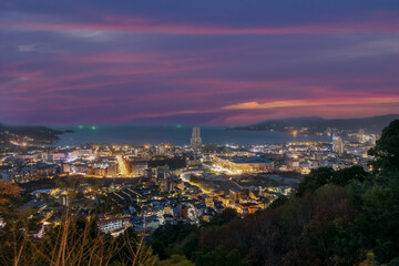 Fototapeta premium Colourful Sunset Patong Beach lovely vibrant orange, pink and Blue colours Phuket Thailand Thai 