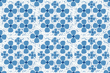 Seamless watercolor romantic floral pattern on white, indigo or blue floral background.