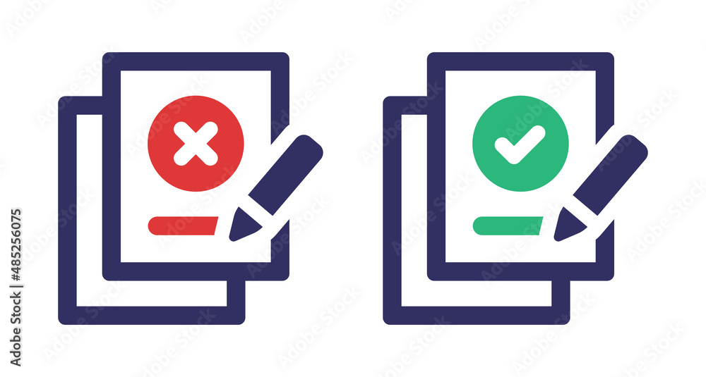 Aufkleber Accept and reject document paper icon set. Vector illustration