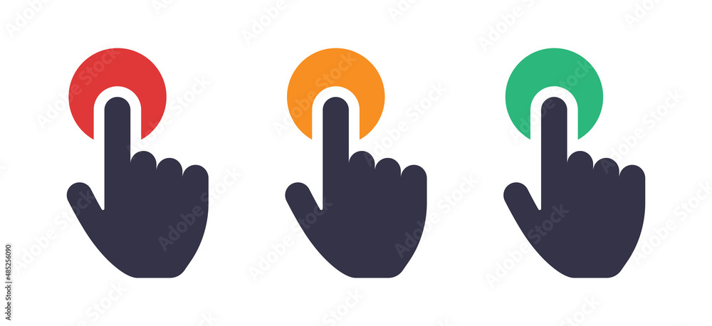 Aufkleber Finger push button icon. Hand pointing on button vector illustration.