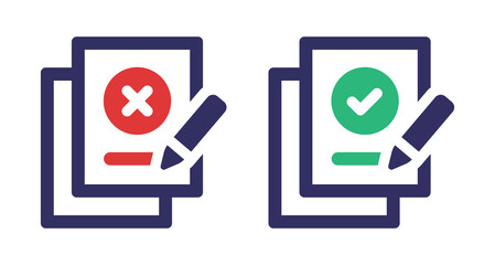 Accept and reject document paper icon set. Vector illustration