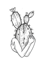 Vector illustration of human arms with a cactus instead of a head