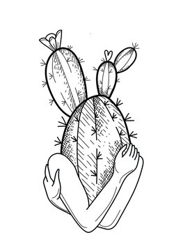 Vector illustration of human arms with a cactus instead of a head