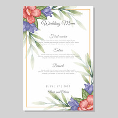 Wedding menu template with floral and leaves
