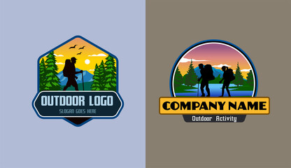 mountain forest river camping and outdoor activity logo