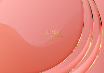 3D modern luxury template design pink curved shape and golden curved line background.