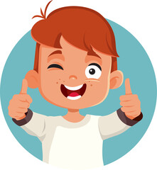 Little Boy Making Thumbs up Gesture Vector Illustration