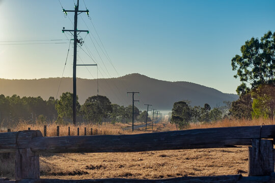 Horizontal shot of power lines in Mount Morgan