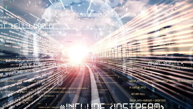 Software development, application programming code and tacit computer coding . Concept of smart digital transformation and technology disruption that changes global trends in new information era .