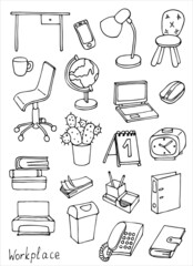 Workplace. Doodles. Vector