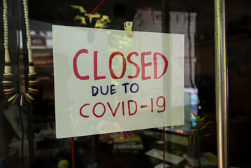 sign board closeup trough window glass