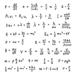 handwritten physics formula hand drawn set 