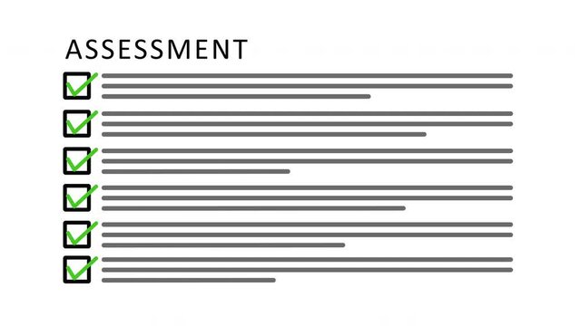 Assessment Check Mark List Animation with Box and Check Sign on Black Background