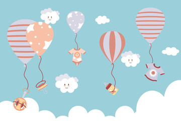 baby stuff and balloons