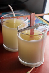 Melted Soy wax poured in candle glass jar.