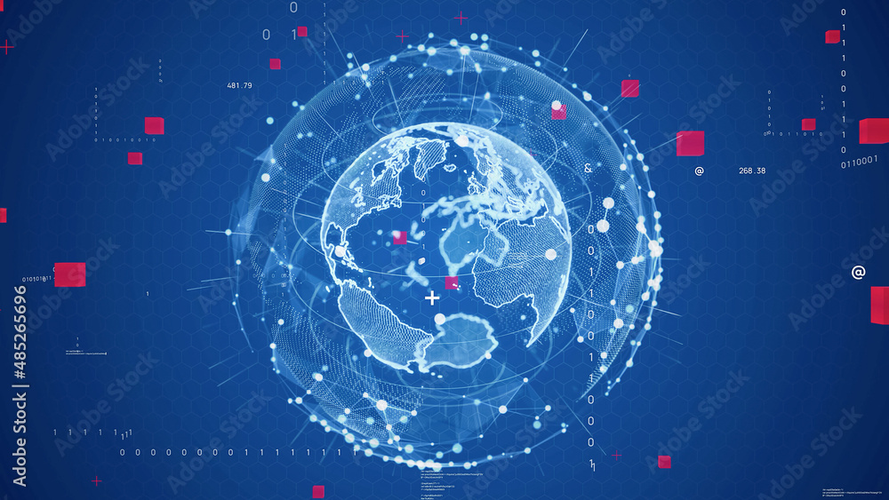 Poster Global communication network concept. Digital transformation. DX.