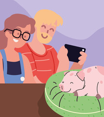 couple and cute pig