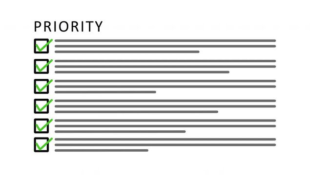 Priority Mark Check List Animation with Box and Check Sign on Black Background