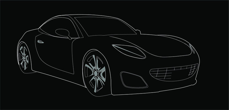 Sport car sketch over black background, vector illustration. Modern sportcar