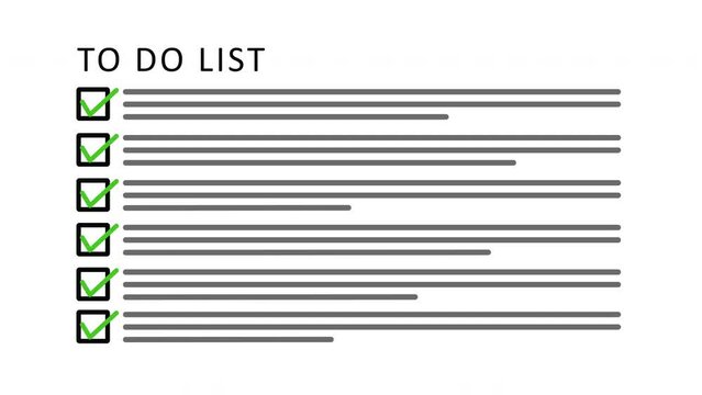 To Do List Check Mark List Animation with Box and Check Sign on Black Background