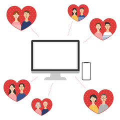 インターネットを通じて出会う男女のイメージ