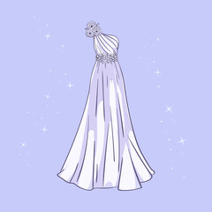 Model of a wedding dress with sequins around