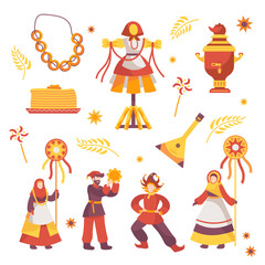 Set of attributes for Maslenitsa holiday