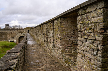 Fortress wall Ivangorod. Ivangorod fortress. History of Russia. fortress courtyard