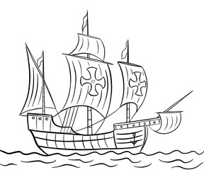 The ship of christopher Columbus Saint Mary coloring page - obrazy, fototapety, plakaty