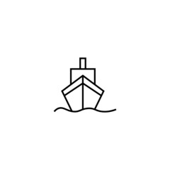 Fototapeta na wymiar Travel, vacation and summer holiday concept. Vector outline symbol for sites, advertisement, stores. Line icon of big ship in sea or ocean