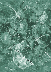 Watercolor Frame of poppy, branch. drawing plant. Card with  poppy flowers. Garden flowers. wreath of wildflowers. Thickets of grass. For logo, card. A dragonfly, butterfly flies