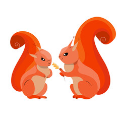 Cute characters squirrels. Funny animals in forest. Object isolated on white background.