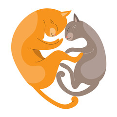 Cute characters cats. Funny sleeping pets. Object isolated on white background.