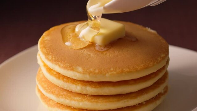 パンケーキにハチミツをかける　Pancakes with honey