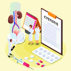 Doctors diagnostic Cystitis isometric 3d vector illustration concept banner, website, landing page, ads, flyer template
