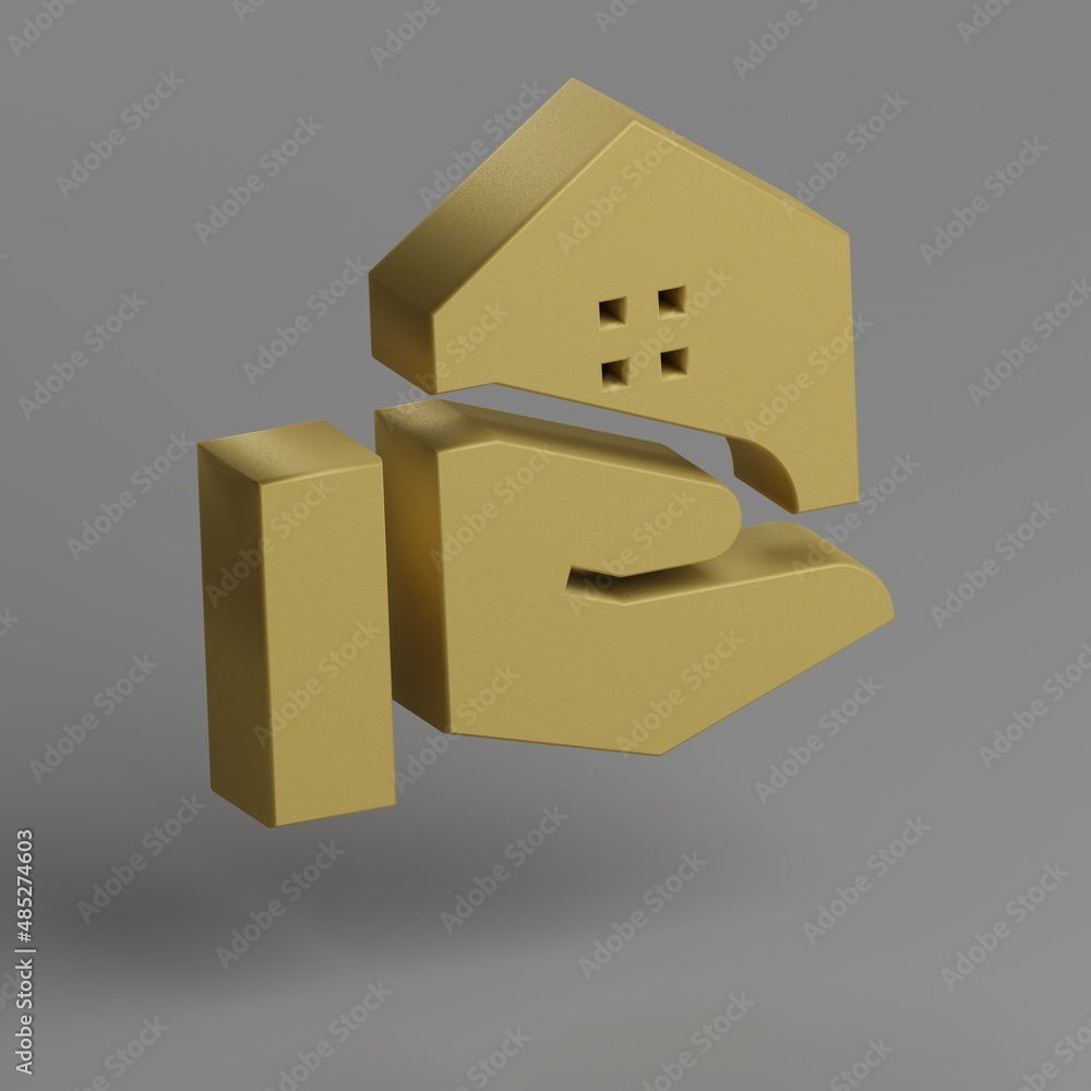 Poster Real Estate Agent  icon. Yellow symbol social icons on gray background. 3d rendering illustration. Background pattern for design.