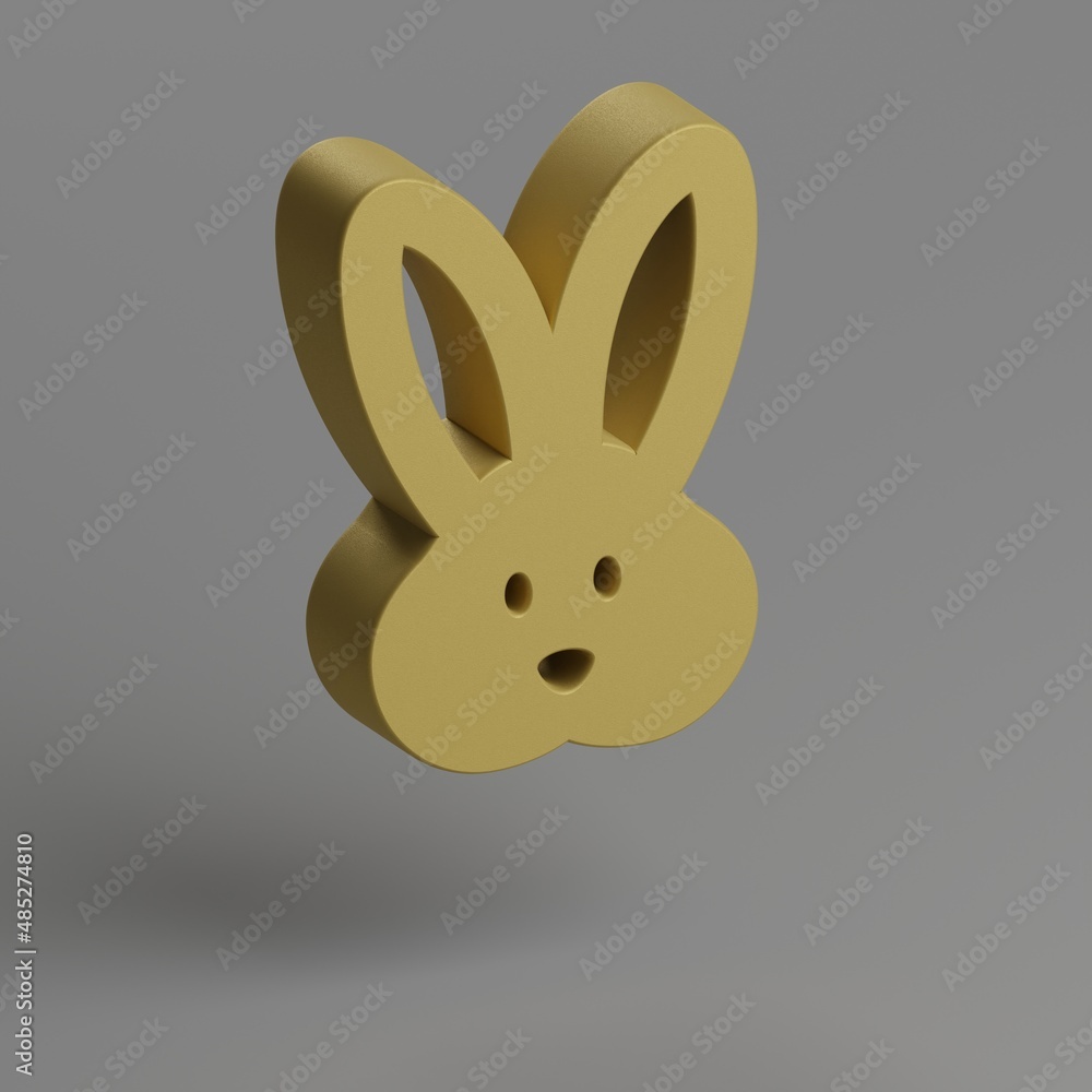 Poster Rabbit icon. Yellow symbol social icons on gray background. 3d rendering illustration. Background pattern for design.
