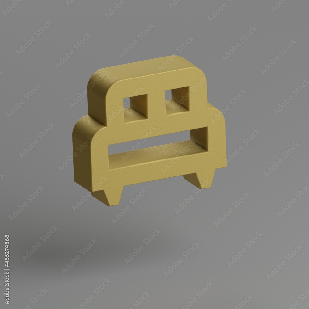 Poster Single Bed. icon. Yellow symbol social icons on gray background. 3d rendering illustration. Background pattern for design.