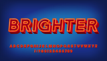 Brighter alphabet font. 3D neon letters and numbers. Stock vector typeface for your typography in retro 80s style.